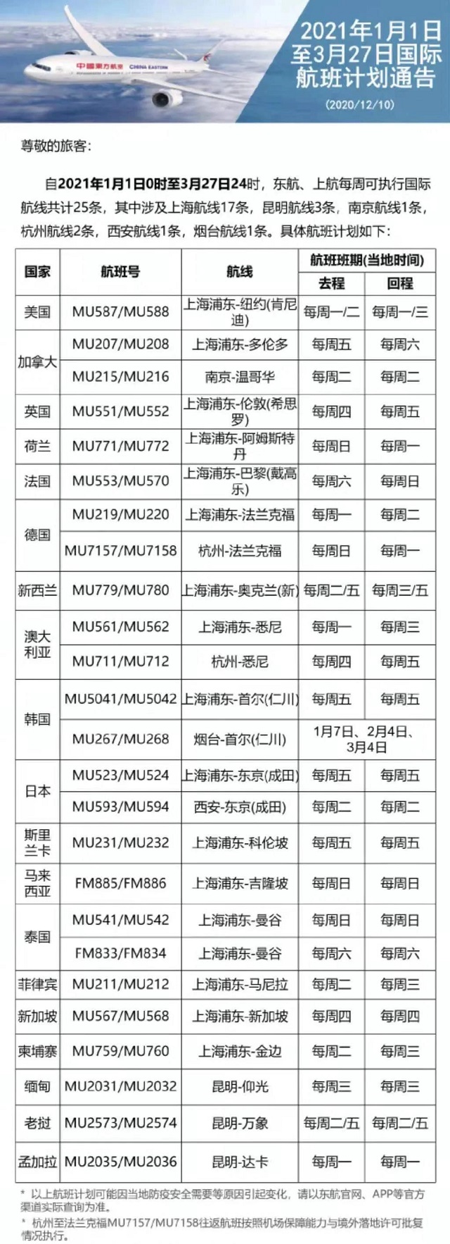 最新日本航班信息